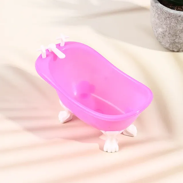 Baignoire miniature poupée plastique rigide rose vif… – vue 6