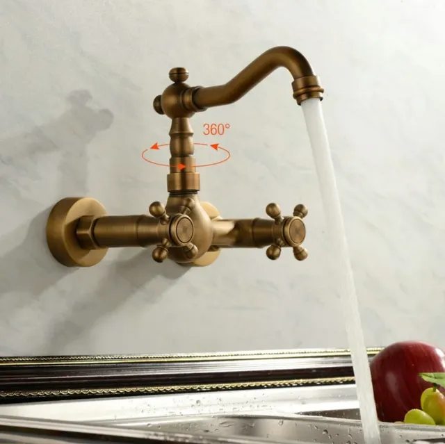 Robinet mural laiton antique brossé vintage double… – vue 5