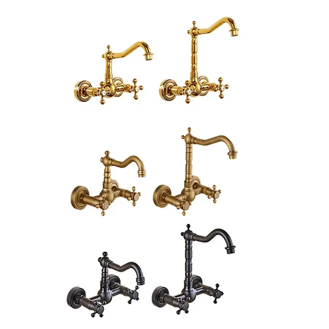 Robinets de lavabo muraux antiques salle de bains noir… – vue 3