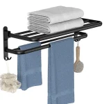 Porte-serviettes mural en aluminium noir, 40-60CM, accessoires de salle de bains, organisateur pliable avec crochet, cintre de douche