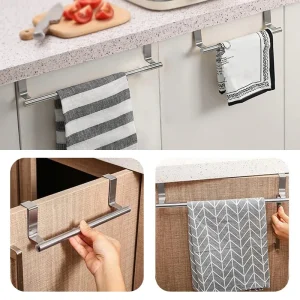 Porte-serviettes sur porte, support suspendu en acier inoxydable, armoire de cuisine, salle de bain, porte-serviettes, organisateur de maison