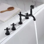 Robinet de baignoire à 3 poignées en laiton Antique noir, 5 trous, mitigeur d&rsquo;eau chaude et froide monté sur le pont, lavabo, douche à main