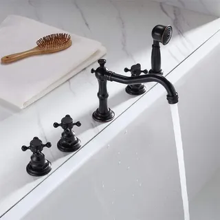 Robinet de baignoire à 3 poignées en laiton Antique noir
