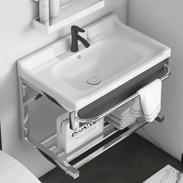 Lavabo mural Simple en porcelaine blanche – vue 4