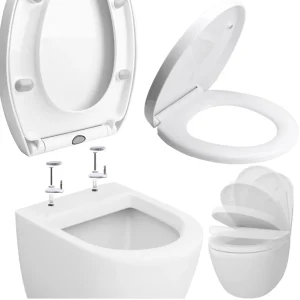 Sièges de toilette blancs avec couvercle de charnières à fermeture lente, accessoires de toilette portables, couvercle de siège lent, pièces de fixation