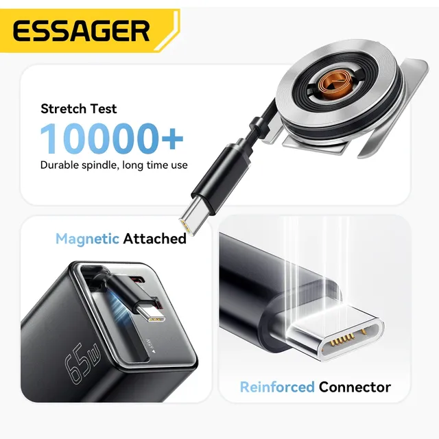 Chargeur GaN Essager 65W avec câble rétractable PD… – vue 4