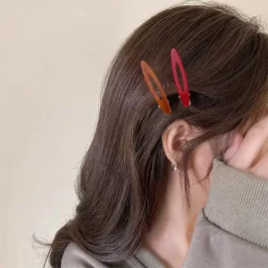 Pince à cheveux ovale en métal creux pour femmes et filles, accessoire de coiffure à frange latérale multicolore