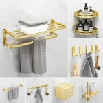 HOaccessrespiration-Support d&rsquo;angle doré brossé, porte-serviettes, support de rangement de salle de bain, quincaillerie de salle de bain, accessoires de bain suspendus