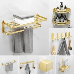 HOaccessrespiration-Support d&rsquo;angle doré brossé, porte-serviettes, support de rangement de salle de bain, quincaillerie de salle de bain, accessoires de bain suspendus