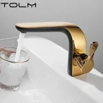 TOLM robinet de lavabo de salle de bains en laiton chromé, robinets de salle de bains de luxe, robinet à levier unique, robinets de salle de bains dorés pour salle de bains
