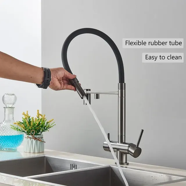 Robinet de cuisine à eau filtrée noir – vue 3