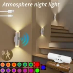 Veilleuses LED RGB à Double tête avec capteur de mouvement, lampe sous-meuble, chargeur USB, éclairage d&rsquo;ambiance magnétique pour chambre à coucher