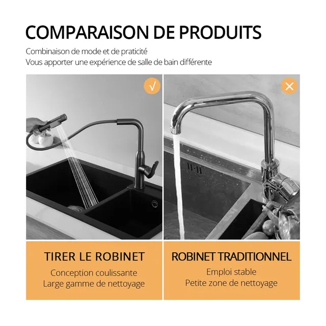 Robinet de cuisine mélangeur d'évier en métal à canon – vue 5