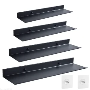 Étagères murales flottantes en métal T1, rangement de salle de bain, miroir de cuisine noir mat, douche, accessoires pour la maison, pas de perceuse