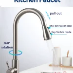 Robinet de cuisine chaud et froid brossé, robinet de cuisine extractible pour évier de cuisine avec 3 buses fonctionnelles