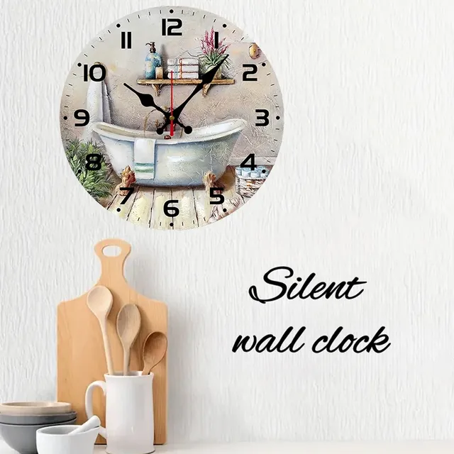 Horloge murale suspendue ronde et silencieuse en bois – vue 3