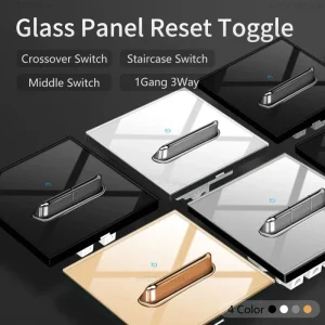 Panneau de verre mur interrupteur central LED rétro bouton à bascule réinitialiser lumière interrupteur croisé norme ue royaume-uni 1 Gang 3 voies interrupteur d&rsquo;escalier