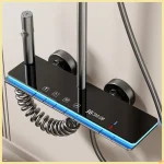 Système de douche gris avec lumière ambiante, ensemble de robinets de douche numérique intelligents, affichage de la température, ensemble de douche de salle de bains à pluie