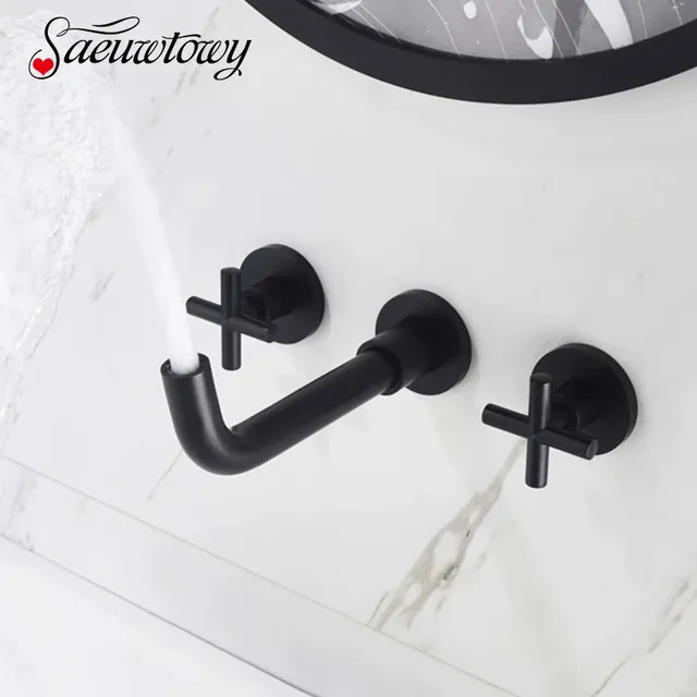 Robinet de lavabo noir à Double poignée 3 trous – vue 2