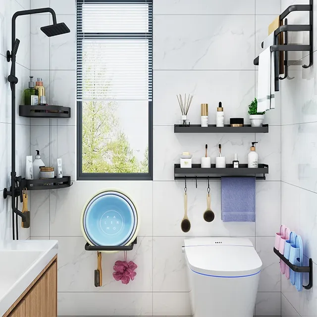Porte-serviettes de salle de bain 3 couches sans perceuse – vue 4