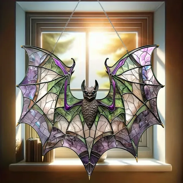 Suspension vitrail chauve souris verre teinté tiffany… – vue 5