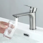 Pistolet gris/acier inoxydable brossé robinet lavabo évier eau chaude et froide maison salle de bain armoires de cuisine lavabo