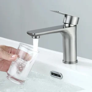 Pistolet gris/acier inoxydable brossé robinet lavabo évier eau chaude et froide maison salle de bain armoires de cuisine lavabo