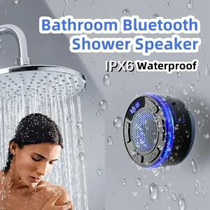 Haut-parleurs de douche Bluetooth, haut-parleur sans fil Portable, étanche IPX6, avec ventouse, lumières LED dynamiques et double appairage stéréo Haut-parleurs de douche Bluetooth, haut-parleur sans fil Portable, étanche IPX6, avec ventouse, lumières LED dynamiques et double appairage stéréo