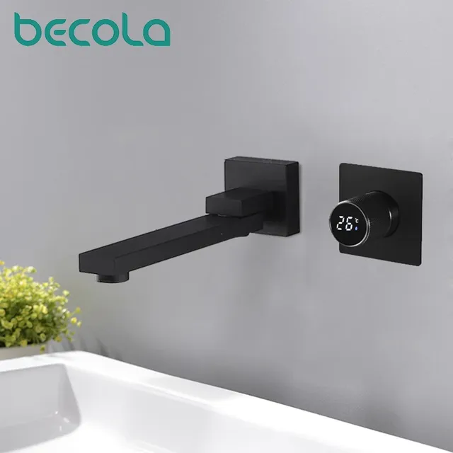 Robinet cascade mural noir mat bec plat acier inoxydable… – vue 5