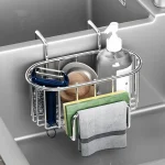 Panier d&rsquo;évier mural en acier inoxydable, porte-éponge de cuisine, porte-savon, support d&rsquo;évier, support de rangement