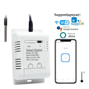 Interrupteur de température Intelligent WiFi 85-250V, contrôle par application Ewelink, Thermostat de surveillance Intelligent, Compatible avec Alexa Google Home