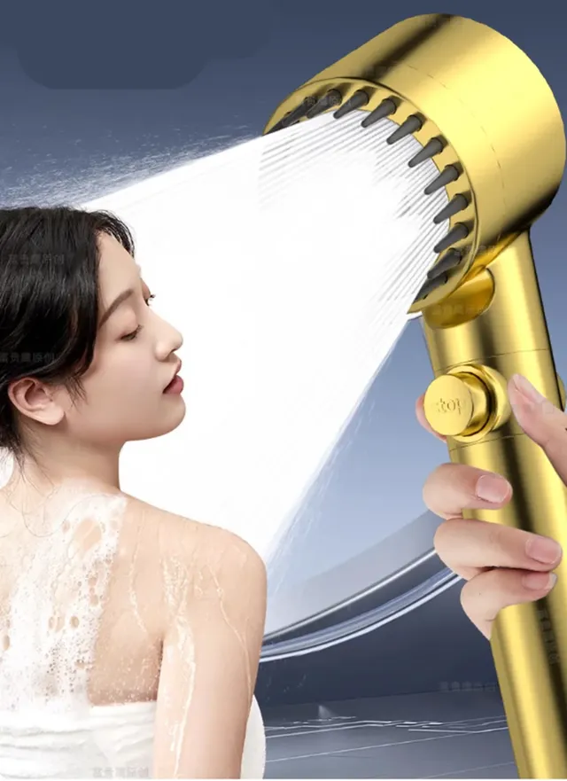 Pommeau de douche doré avec filtre haute pression – vue 2