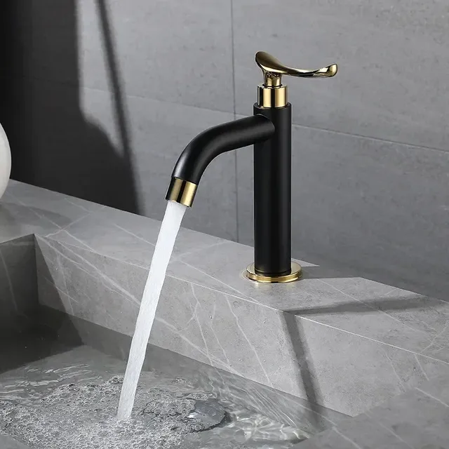 Mitigeur lavabo vasque monotrou poignée levier dorée… – vue 3