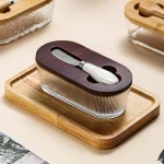 Boîte à beurre en verre de forme ovale, récipient à beurre Visible pour conservation de la fraîcheur, Transparent avec couvercle et spatule, plaque à beurre pour réfrigérateur