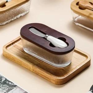 Boîte à beurre en verre de forme ovale, récipient à beurre Visible pour conservation de la fraîcheur, Transparent avec couvercle et spatule, plaque à beurre pour réfrigérateur
