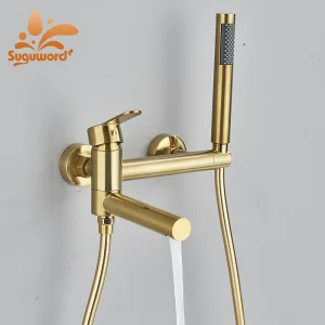 Baignoire à bec rotatif avec douchette à main, système de douche HOShower, montage mural, eau froide et chaude, 2 fonctions