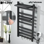 Porte-serviettes électrique en acier inoxydable 304, salle de bains, noir/blanc, contrôle de la température et du temps, porte-serviettes chauffant intelligent