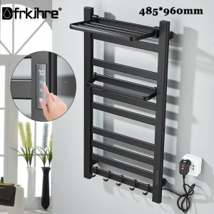 Porte-serviettes électrique en acier inoxydable 304, salle de bains, noir/blanc, contrôle de la température et du temps, porte-serviettes chauffant intelligent