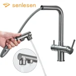 Évier de cuisine filtré avec nervures, pulvérisateur vers le bas, 2 poignées, 3 en 1, filtre à eau, supporter ficateur, robinet d&rsquo;eau potable