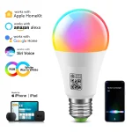Ampoule LED intelligente WiFi E27 9W RGBCW Siri, commande vocale, veilleuse à intensité variable, fonctionne avec Apple Homekit/Assistant Google/Alexa Echo