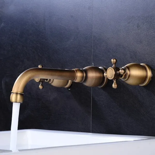 Robinet mural laiton antique brossé victorien lavabo… – vue 2