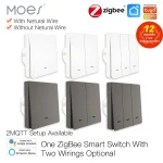 MOES – interrupteur d&rsquo;éclairage intelligent Tuya ZigBee 2mqtt, aucun fil neutre nécessaire, aucun condensateur nécessaire, 2/3 voies, fonctionne avec Alexa Google Home