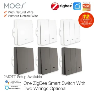 MOES – interrupteur d’éclairage intelligent Tuya ZigBee 2mqtt, aucun fil neutre nécessaire, aucun condensateur nécessaire, 2/3 voies, fonctionne avec Alexa Google Home MOES – interrupteur d’éclairage intelligent Tuya ZigBee 2mqtt, aucun fil neutre nécessaire, aucun condensateur nécessaire, 2/3 voies, fonctionne avec Alexa Google Home
