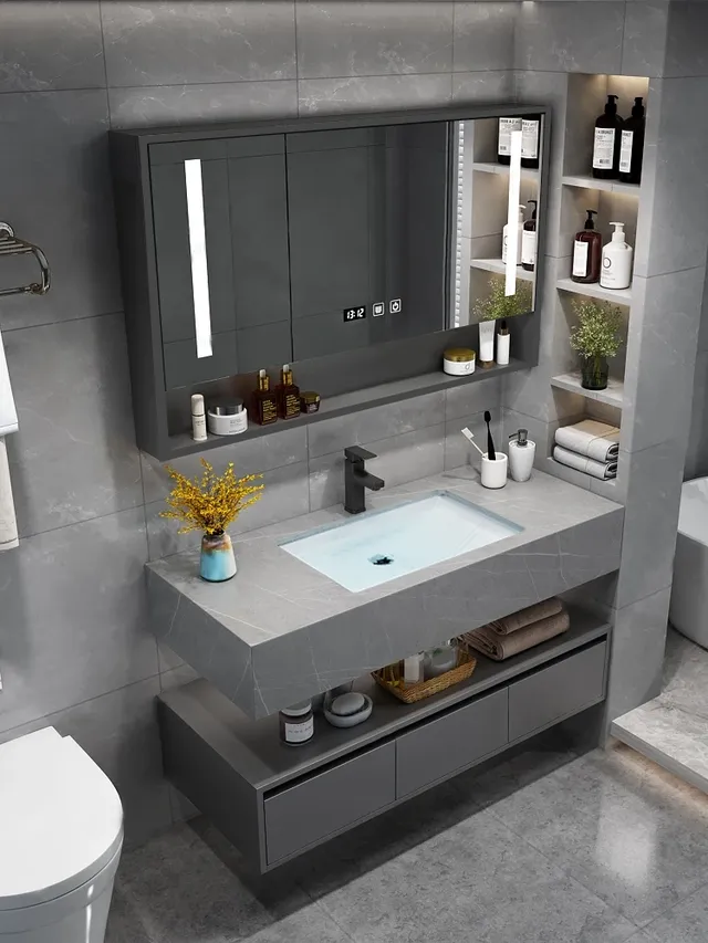 Lavabo intégré en dalle de roche de 140cm – vue 4