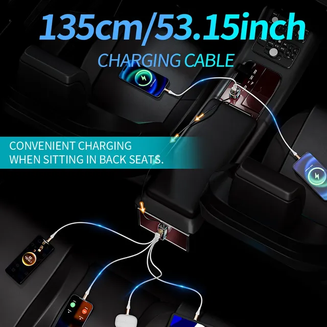 Chargeur voiture six ports avant arrière affichage… – vue 3
