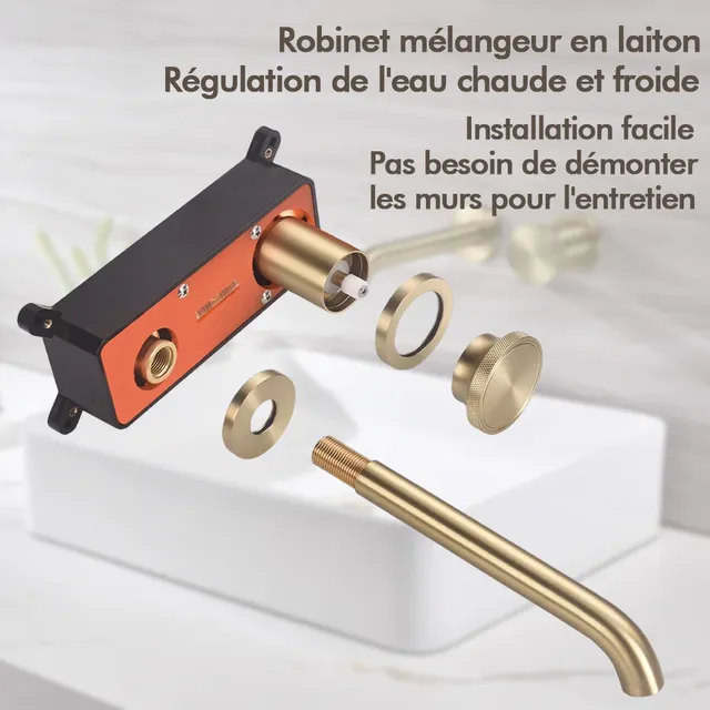 Mitigeur mural lavabo deux trous bec long incurvé… – vue 5