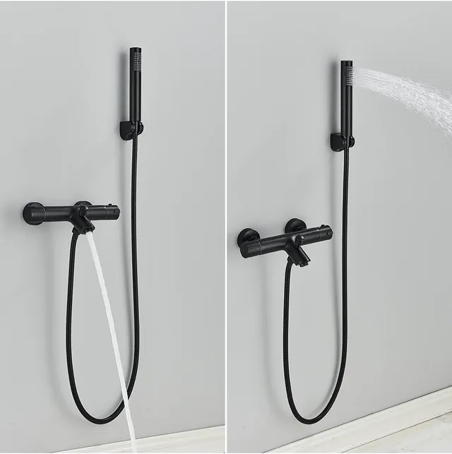 Ensemble de robinets de douche thermostatiques noirs – vue 2
