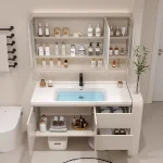 Évier moderne salle de bain armoire lumière LED miroir rangement minimaliste salle de bain armoire vanité unité Moveis Para Casa maison accessoires