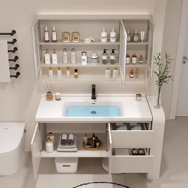 Évier moderne salle de bain armoire lumière LED miroir…