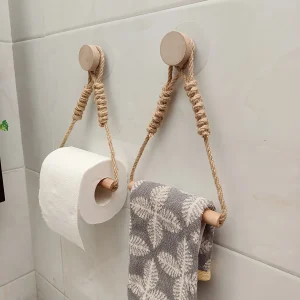 Porte-rouleau de papier toilette rétro, corde de chanvre, support mural sans poinçon, décor de salle de bains, porte-mouchoirs, accessoires de rangement de salle de bains